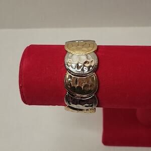 Classic Retro Feminine Gold & Silver Tone Hammered Disc 7.5" Bracelet